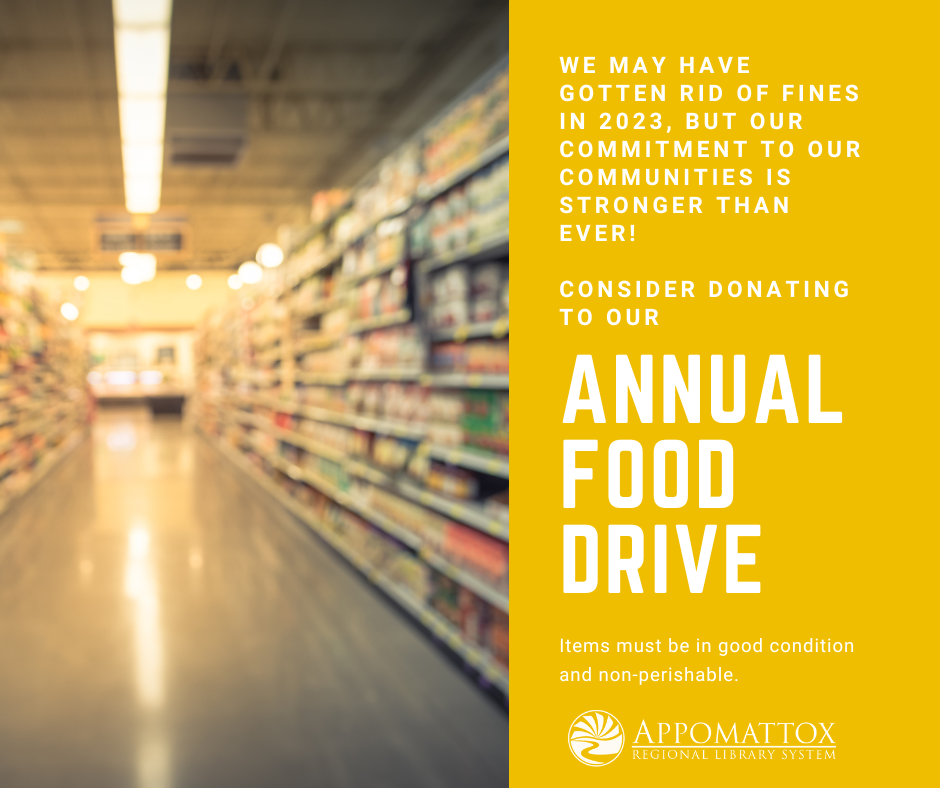 a graphic showing a supermarket aisle and the text "We may have gotten rid of fines in 2023, but our commitment to our communities is stronger than ever!"